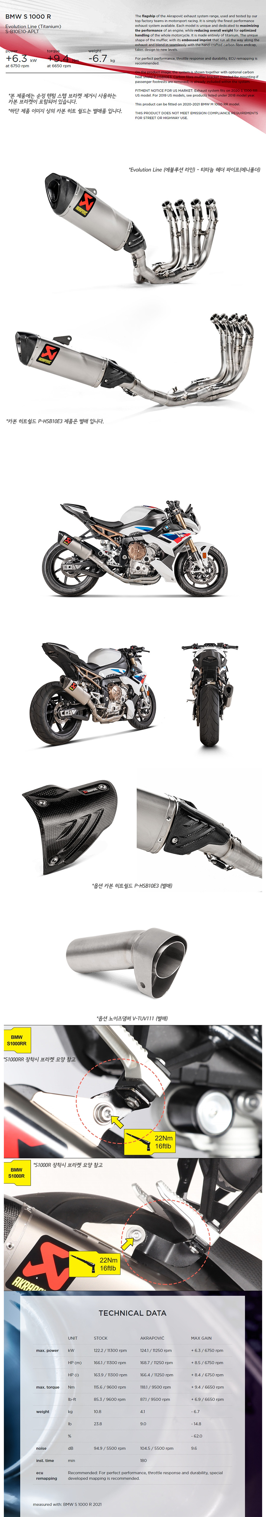 아크라포빅 S1000R 21이상 머플러 풀시스템 티탄 S-B10E10-APLT