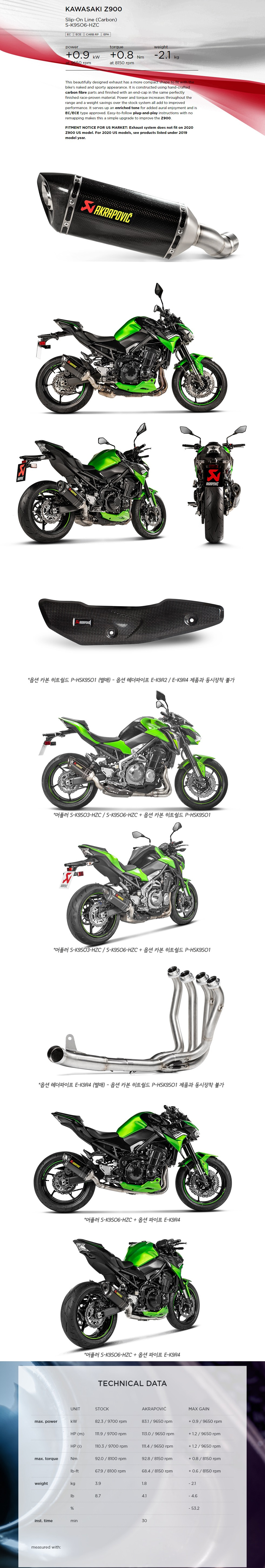 아크라포빅 가와사키 Z900 20-21 머플러 S-K9SO6-HZC