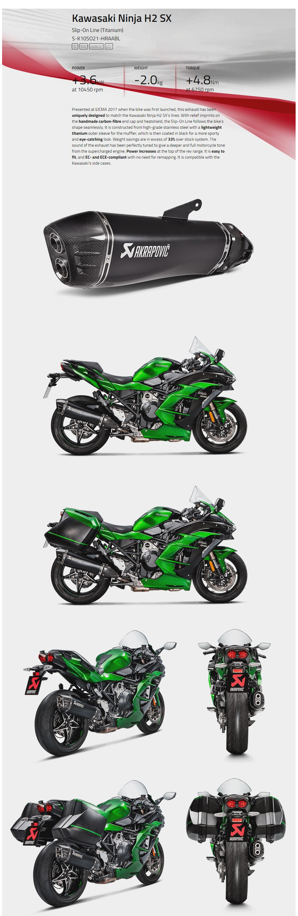 아크라포빅 가와사키 닌자 H2 SX 18-20 머플러 S-K10SO21-HRAABL