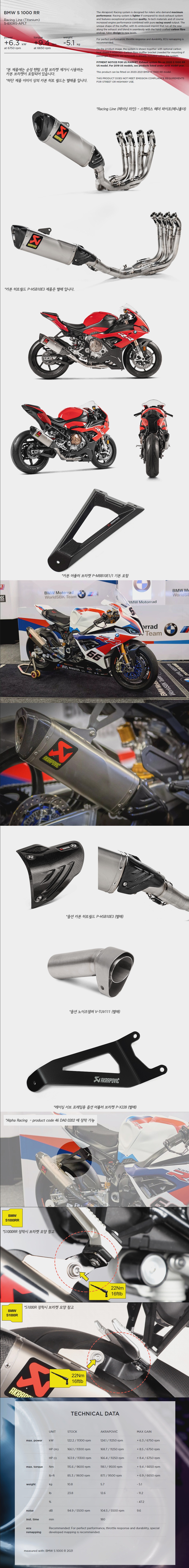 아크라포빅 BMW S1000RR 19-21, M1000RR 20-21, S1000R 2021 머플러 S-B10R5-APLT