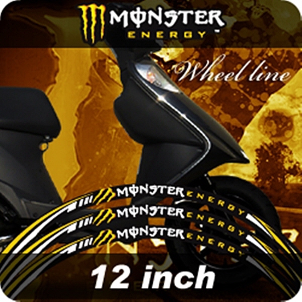 MOTOSTK 고급 4D 휠 스티커 12인치 범용 몬스터 노랑