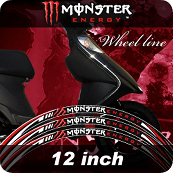 MOTOSTK 고급 4D 휠 스티커 12인치 범용 몬스터 적색
