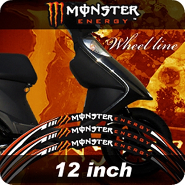 MOTOSTK 고급 4D 휠 스티커 12인치 범용 몬스터 주황