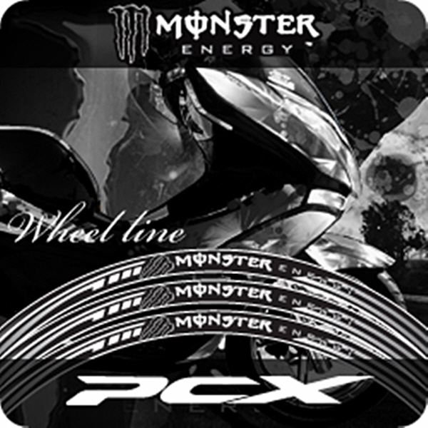 MOTOSTK 고급 4D 휠 스티커 혼다 PCX-몬스터검정
