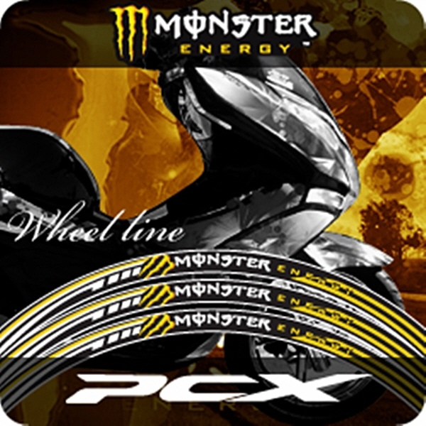 MOTOSTK 고급 4D 휠 스티커 혼다 PCX-몬스터-노랑
