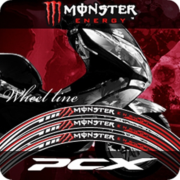 MOTOSTK 고급 4D 휠 스티커 혼다 PCX-몬스터-빨강