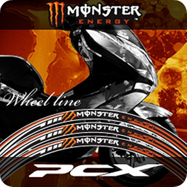 MOTOSTK 고급 4D 휠 스티커 혼다 PCX-몬스터-주황