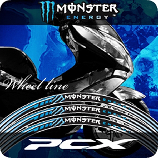 MOTOSTK 고급 4D 휠 스티커 혼다 PCX-몬스터-파랑
