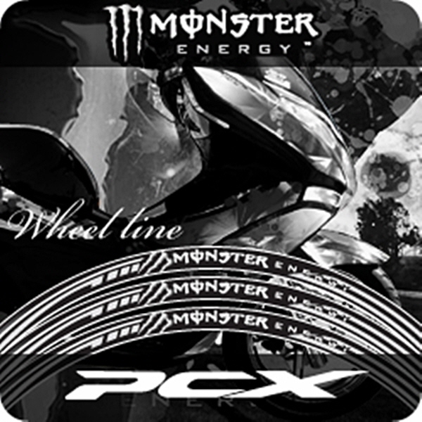 MOTOSTK 고급 4D 휠 스티커 혼다 PCX-몬스터-회색