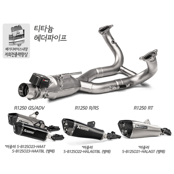 아크라포빅 BMW R1250GS/ADV/R/RS/RT 19이상 촉매/배기디바이스 내장 머플러 (헤더파이프/티탄) E-B12H1T